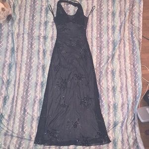 Taboo small black dress with grey slip and flowers